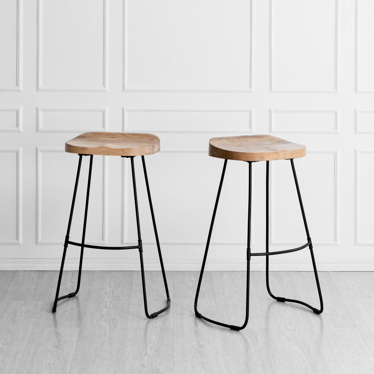 Lara Wood & Metal Bar Stools Set of 2 - Natural & Black