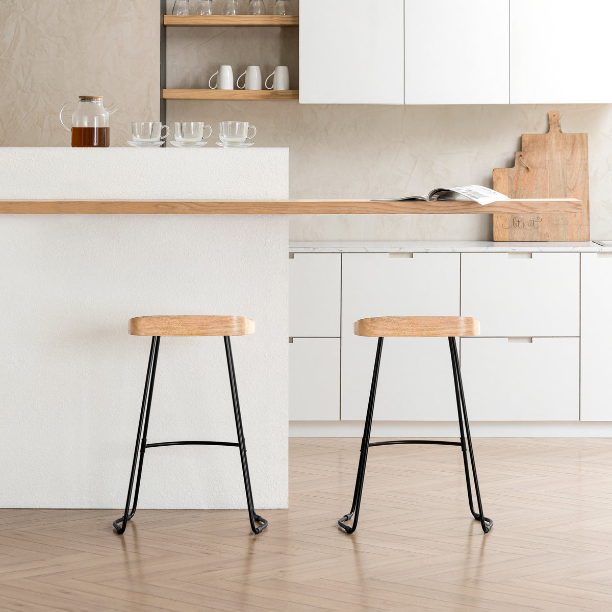 Lara Wood & Metal Counter Stools Set of 2 - Natural & Black