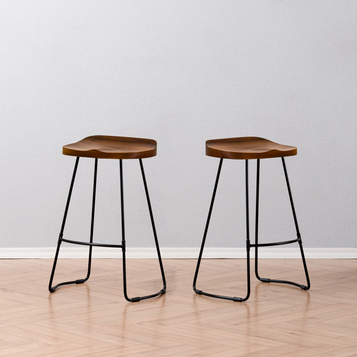Lara Wood & Metal Counter Stools Set of 2 - Walnut & Black