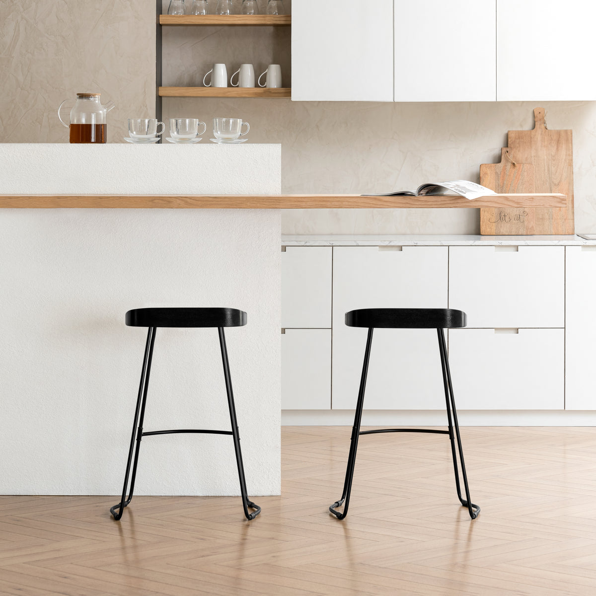Lara Wood & Metal Counter Stools Set of 2 - Black