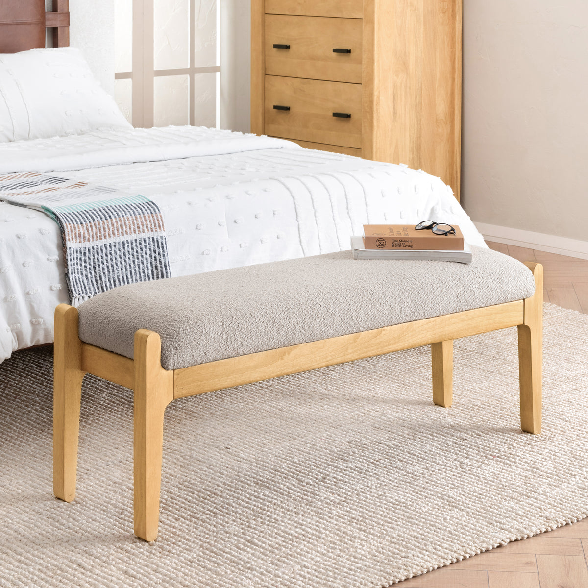 Naya Solid Wood & Upholstery Bench - Light Blonde
