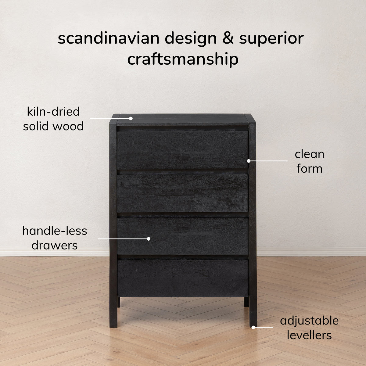 Oslo Solid Wood Chest of Drawers - Black