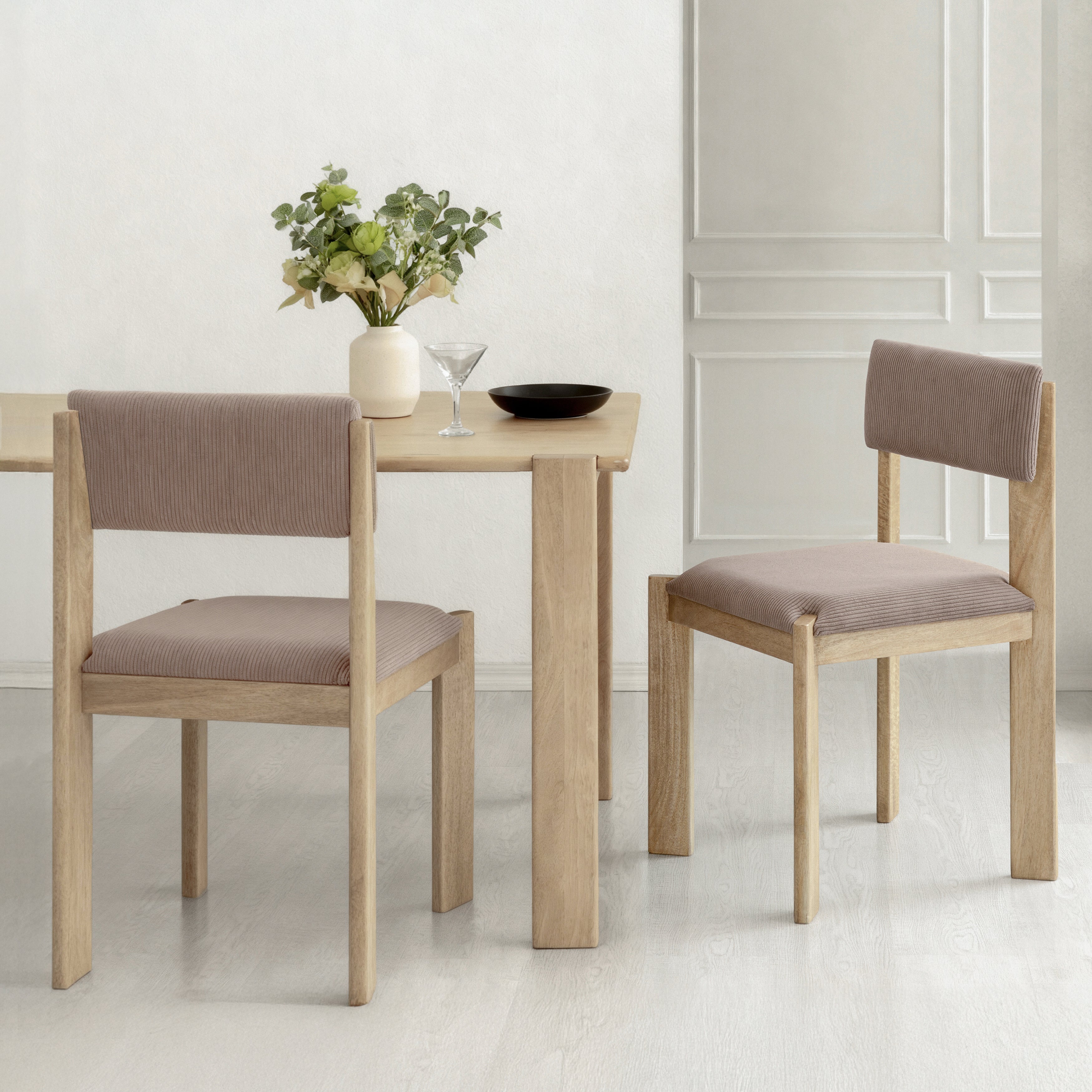 Tami Set of 2 Solid Wood & Upholstery Dining Accent Chairs - Warm Sand