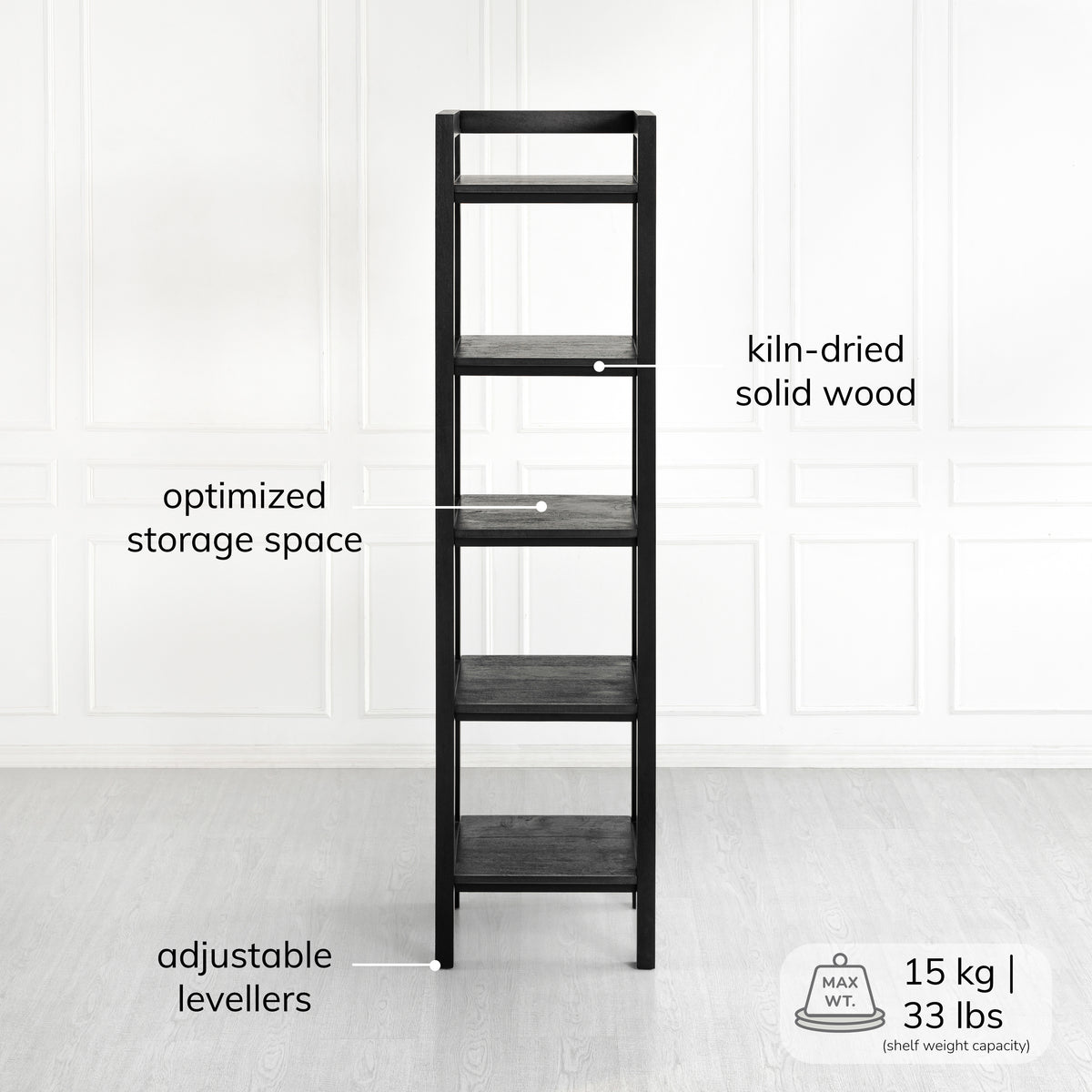 Carlton Solid Wood Bookcases - Black