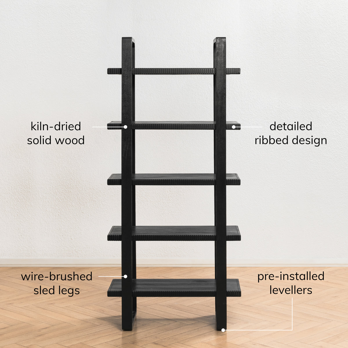 Skye Solid Wood Bookcase - Black