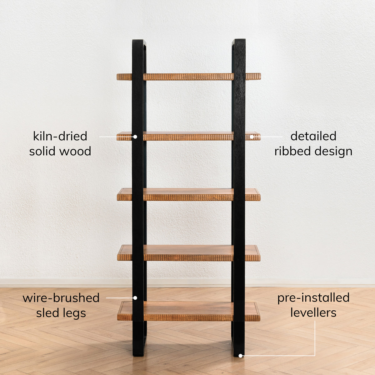 Skye Solid Wood Bookcase - Mid Tone Honey
