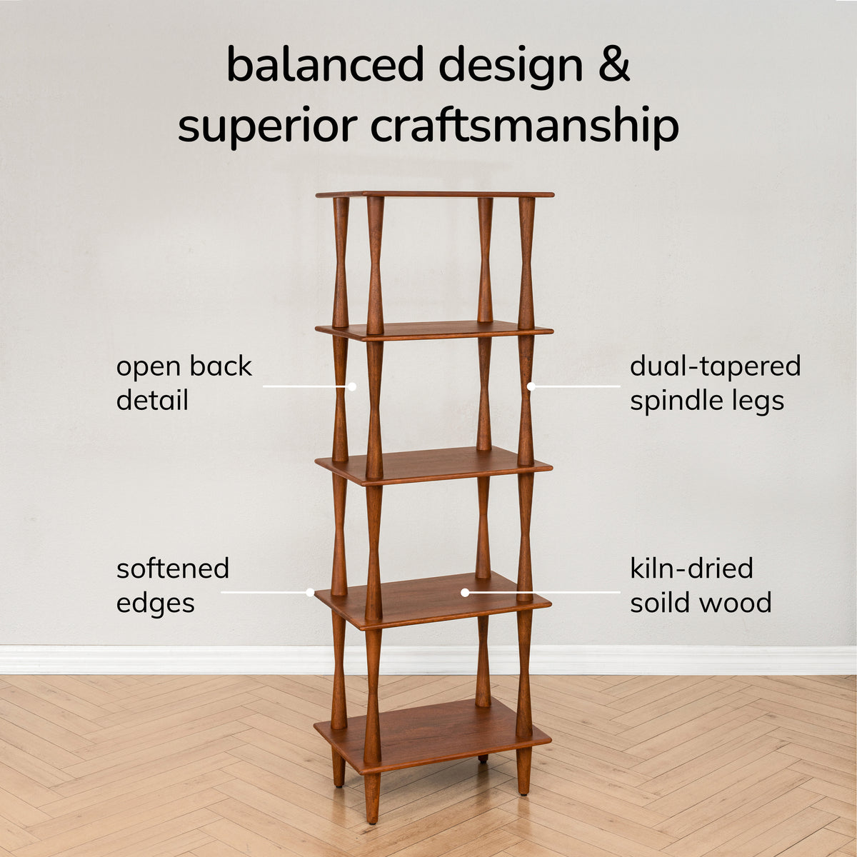 Kenzie Solid Wood Bookcase - Walnut