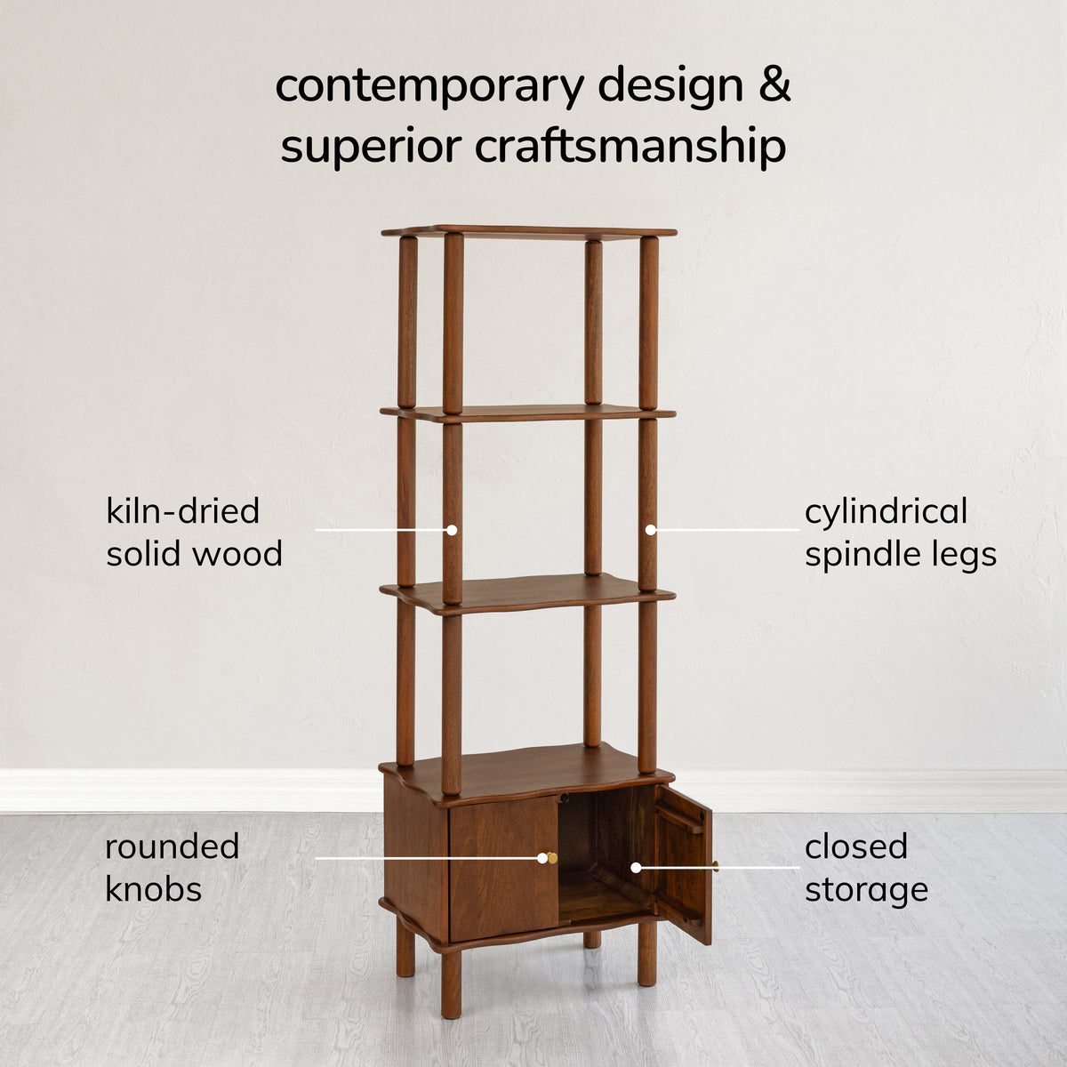Myra Solid Mango Wood Bookcase - Walnut
