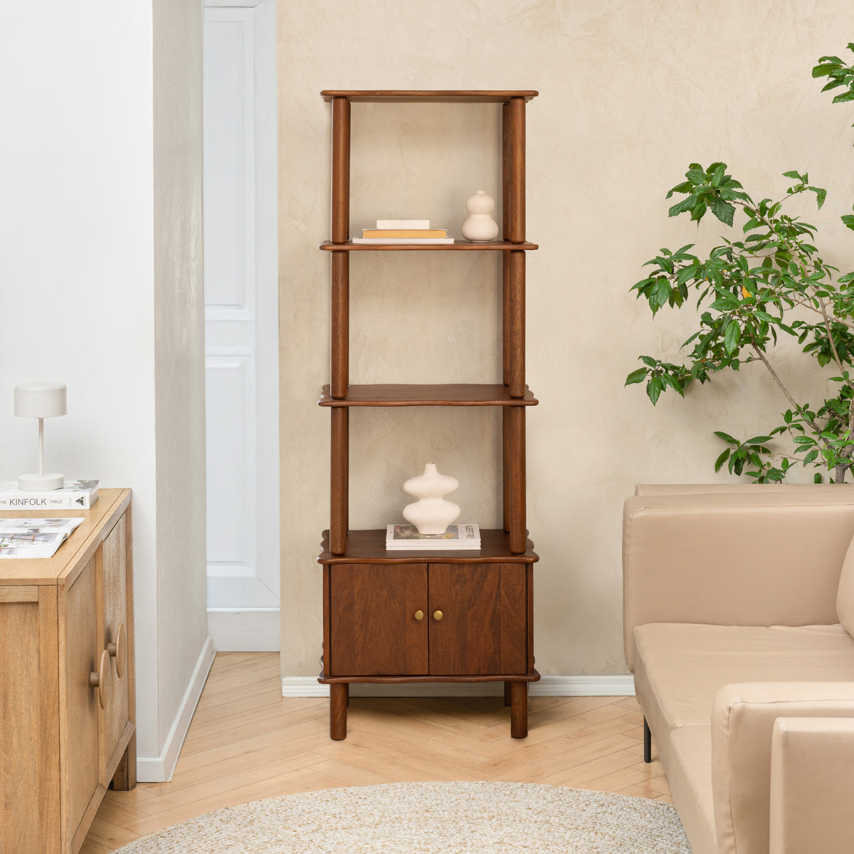 Myra Solid Mango Wood Bookcase - Walnut