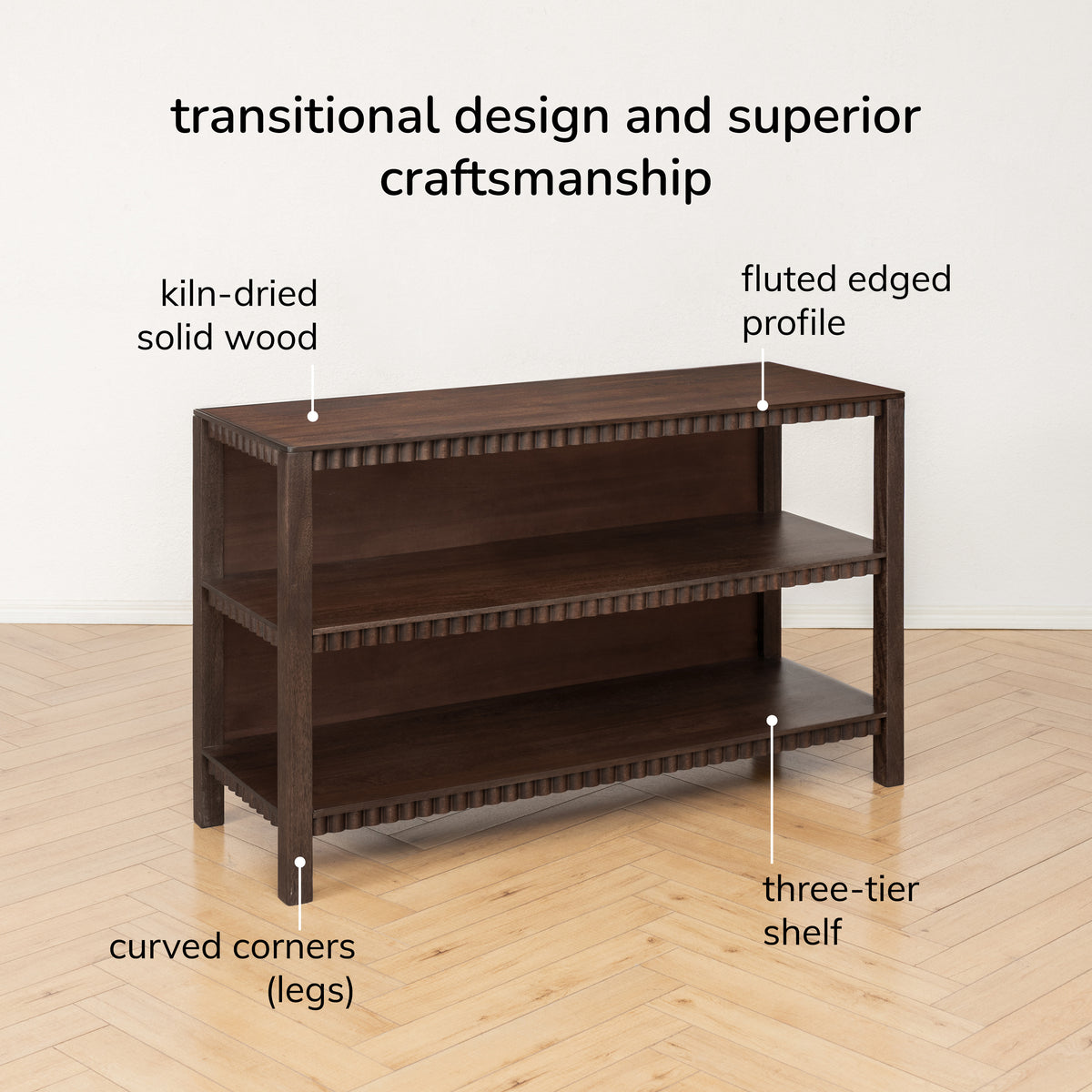Vida Solid Mango Wood & Mango Veneer Bookcase - Espresso