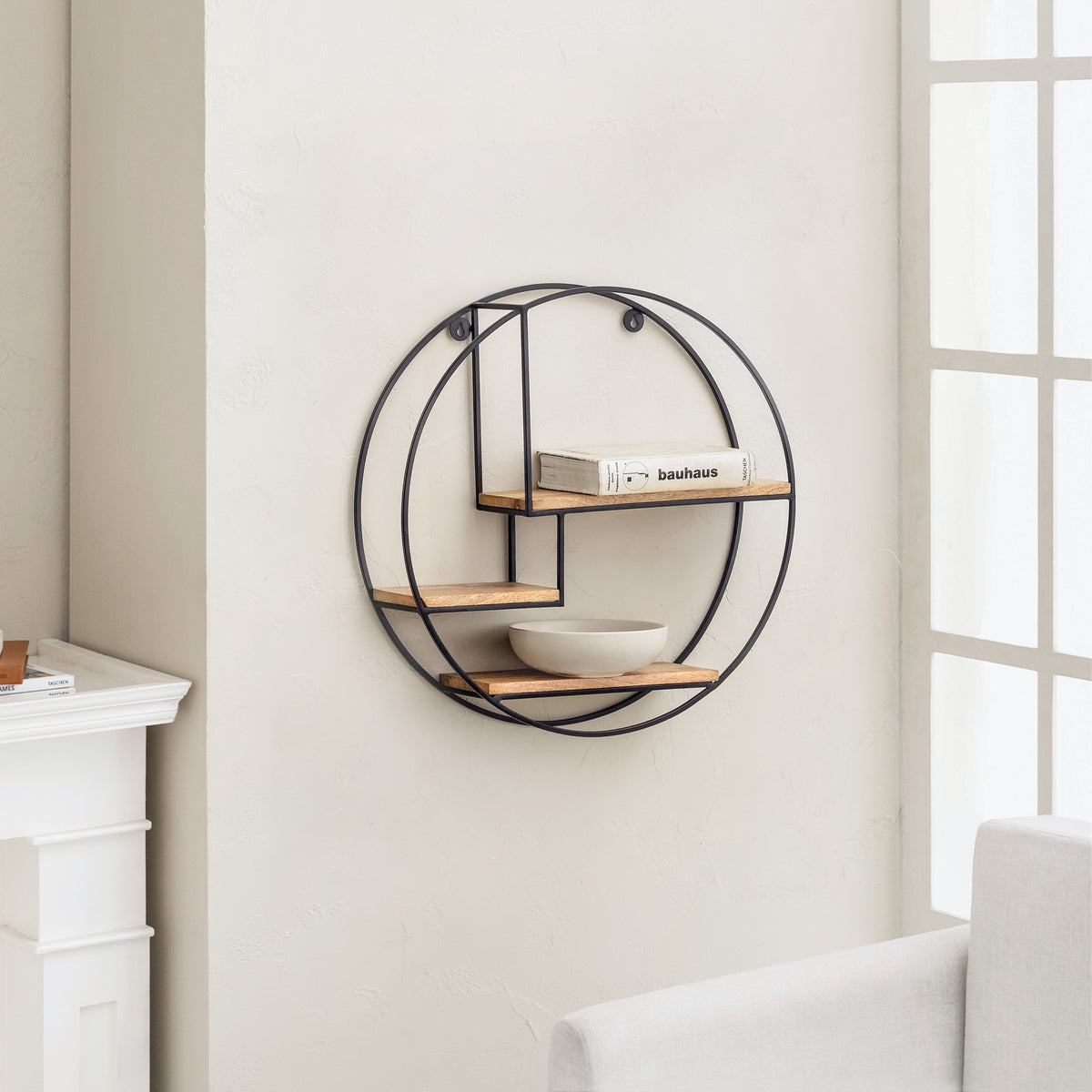 Marly Wood & Metal Wall Mounted Shelf - Black & Natural