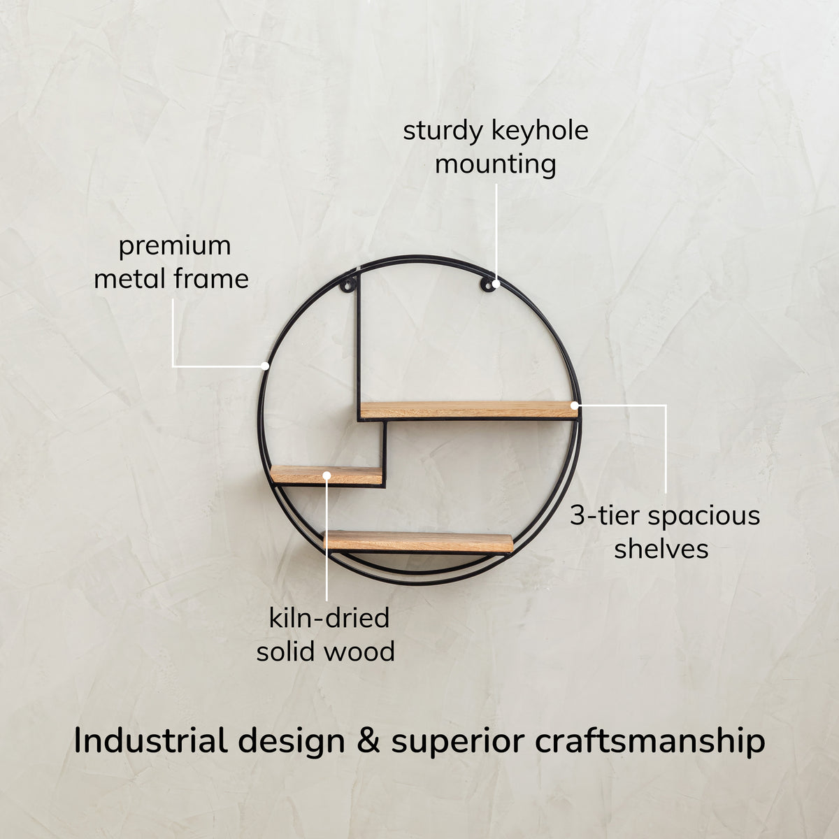 Marly Wood & Metal Wall Mounted Shelf - Black & Natural