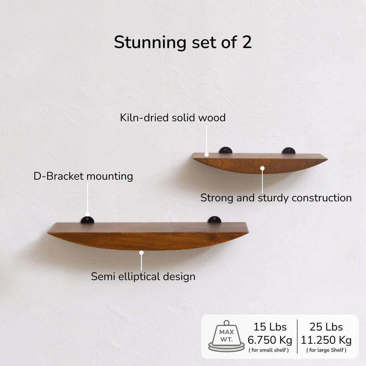 Hutch Set of 2 Wall Mounted Shelves - Walnut