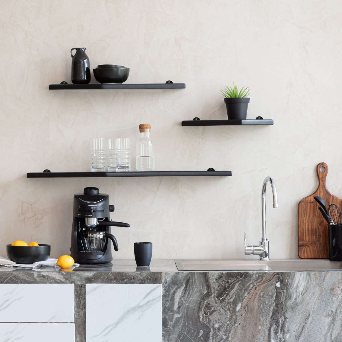 Force Set of 3 Wall Mounted Shelves - Black