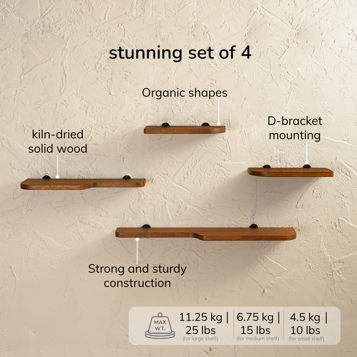 Dale Set of 4 Wall Mounted Shelves - Walnut