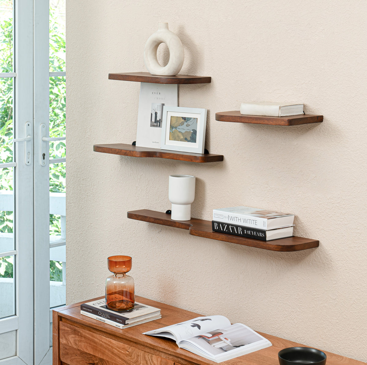 Dale Set of 4 Wall Mounted Shelves - Walnut