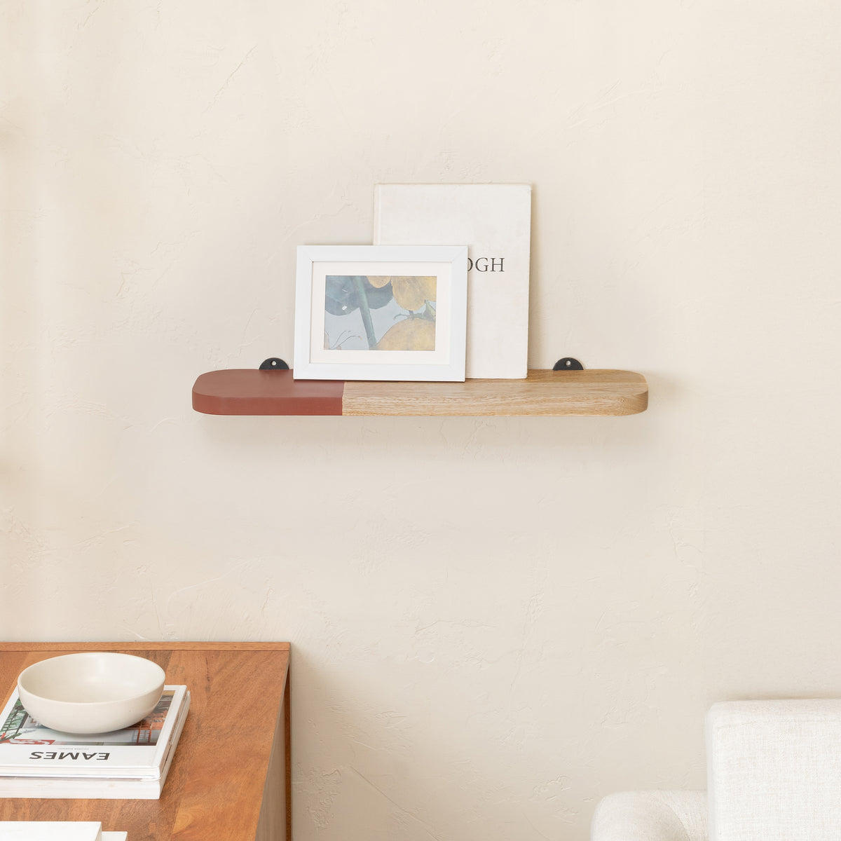 Norton Wall Mounted Shelf - Small - Natural & Burgandy