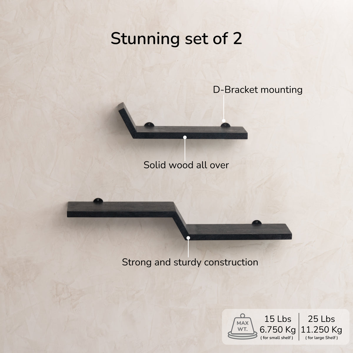 Penny Set of 2 Wall Mounted Shelves - Black
