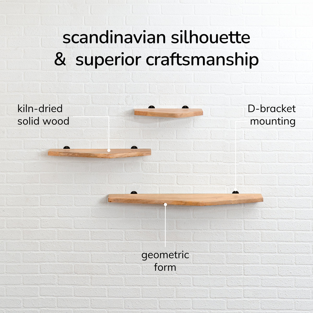Force Set of 3 Wall Mounted Shelves - Natural