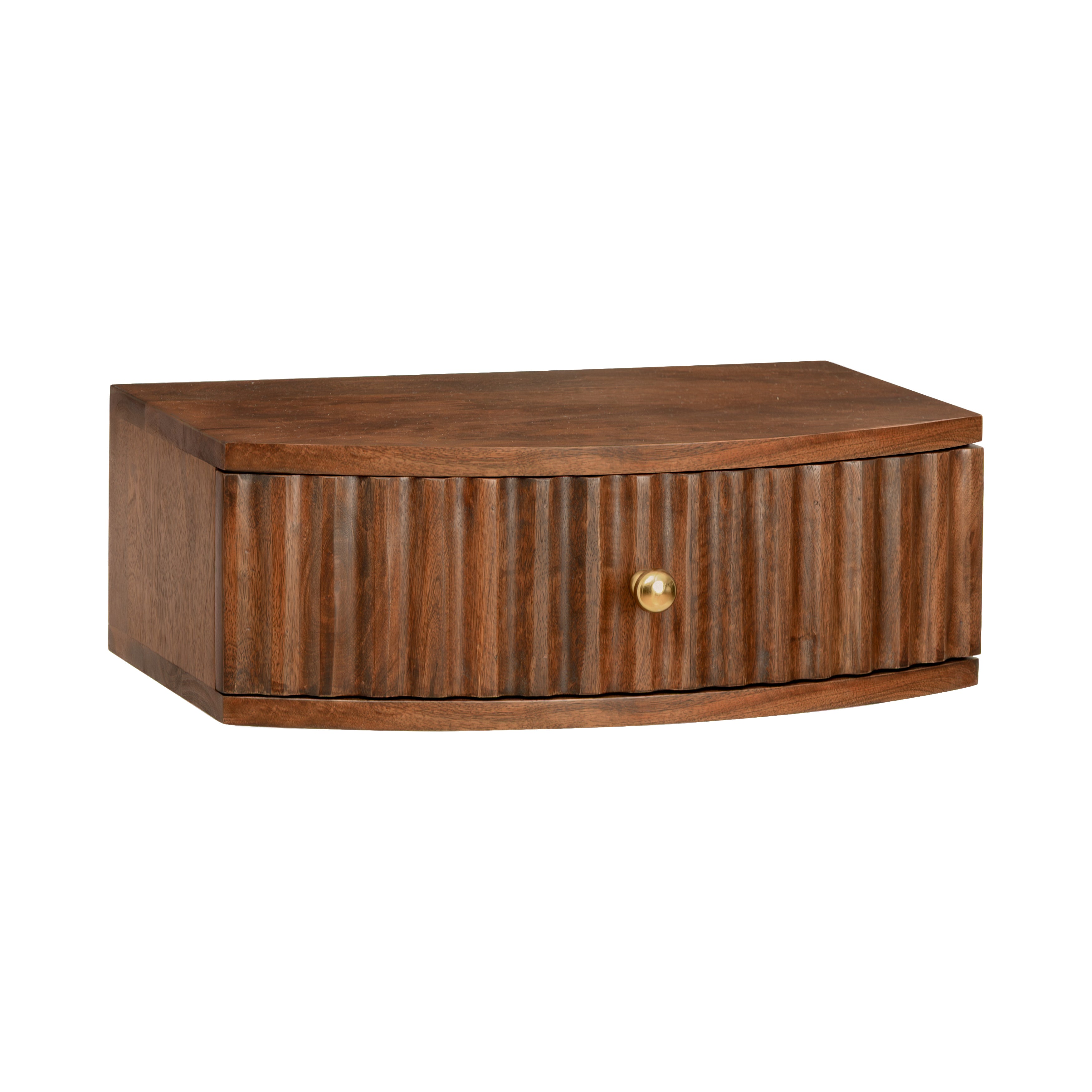 Cilo Solid Mango Wood Floating Shelf with Drawer - Walnut