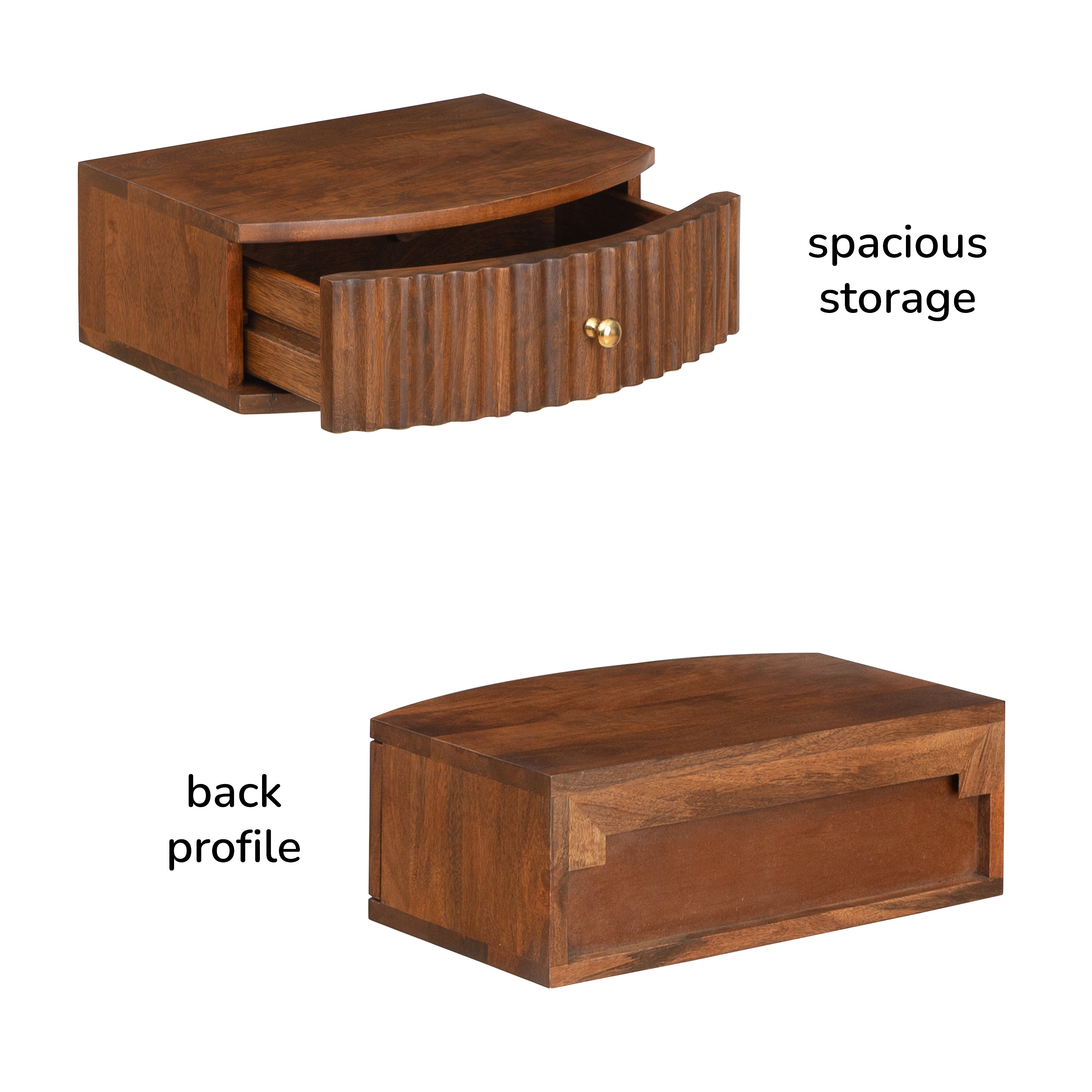 Cilo Solid Mango Wood Floating Shelf with Drawer - Walnut