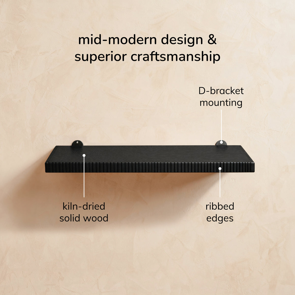 Ancona Solid Mango Wood Wall Mounted Shelf - Small - Black