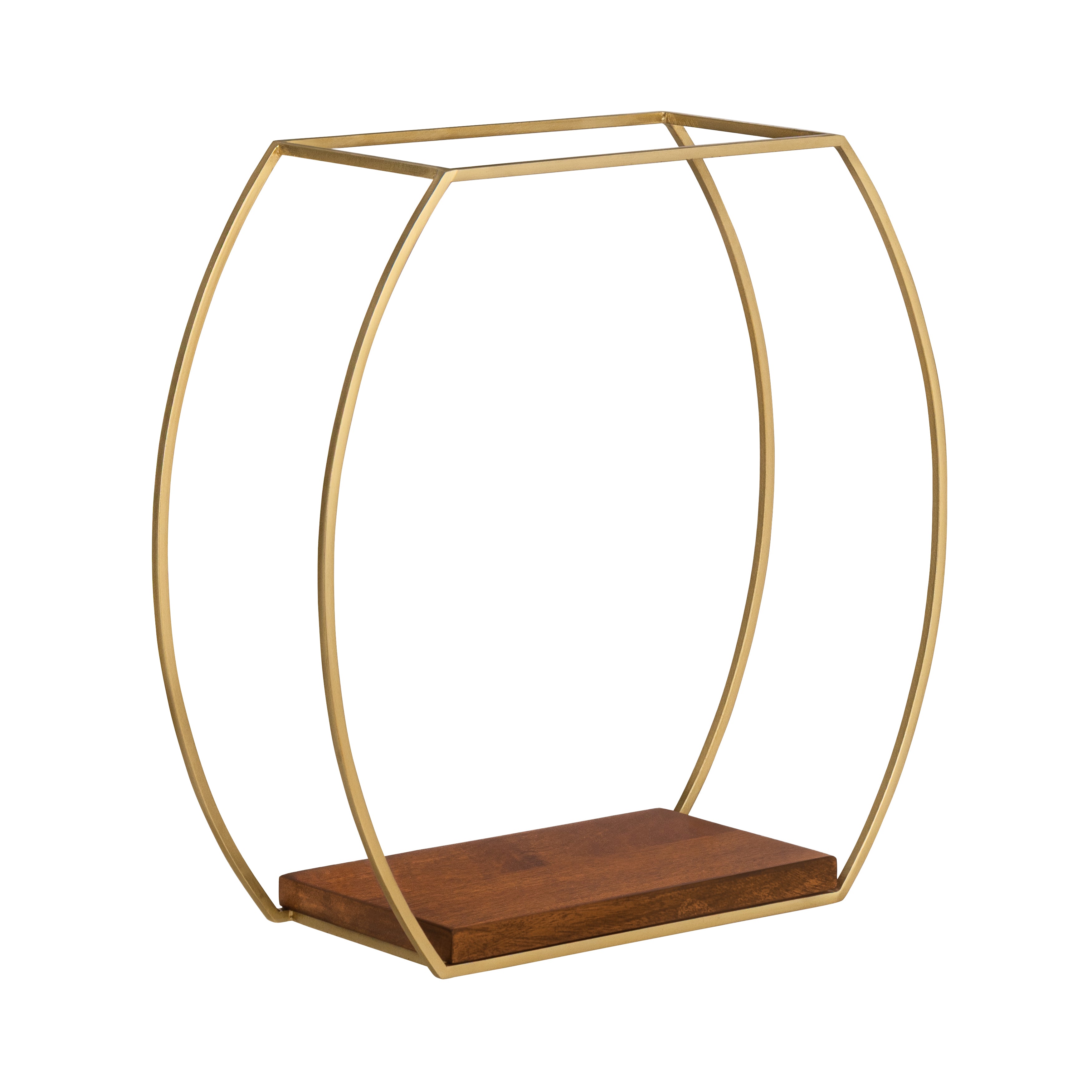 Mika Set of 3 Solid Wood & MS Iron Wall Mounted Accent Shelves - Gold Plated & Walnut