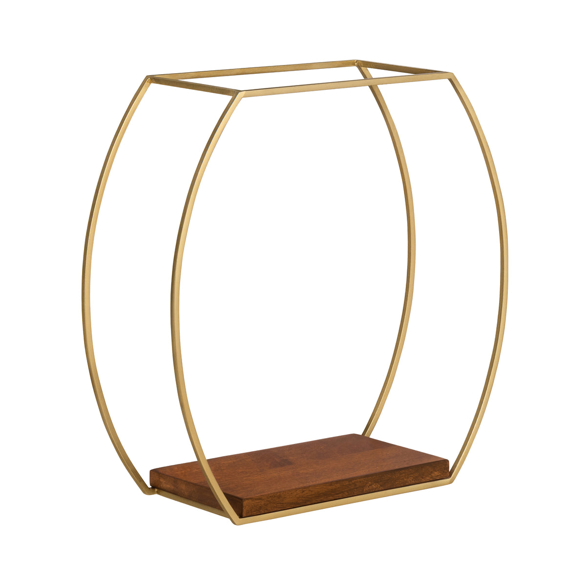 Mika set of 3 Wall Mounted Accent Shelves Solid Wood & Metal - Gold Plated & Walnut