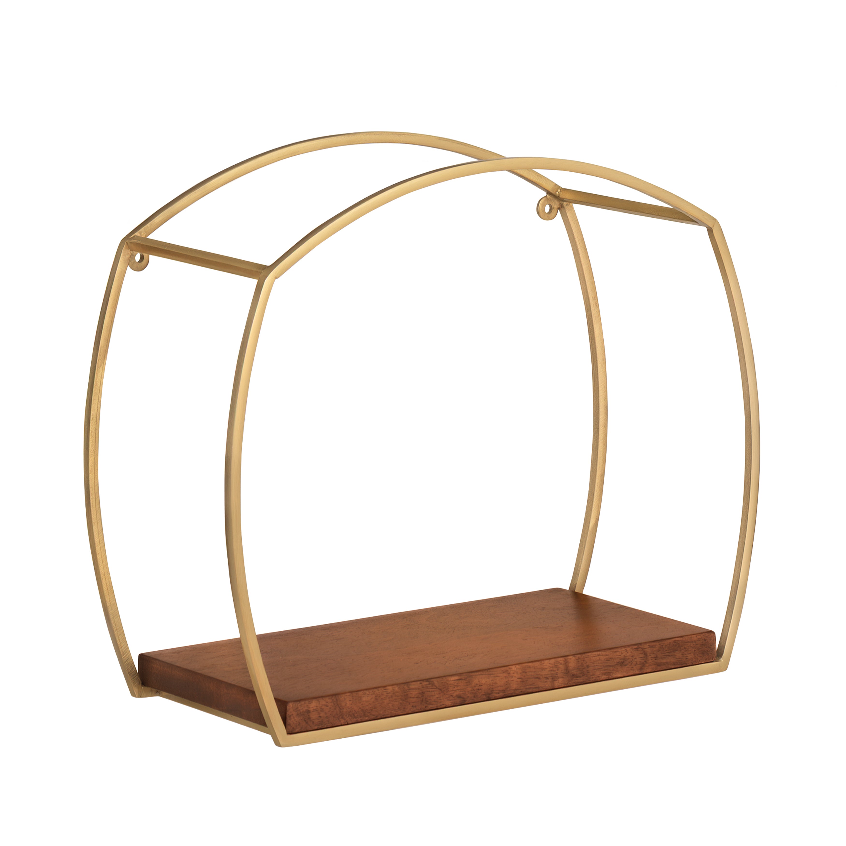 Faith set of 3 Solid Wood & MS Iron Wall Mounted Accent Shelves - Gold Plated & Walnut