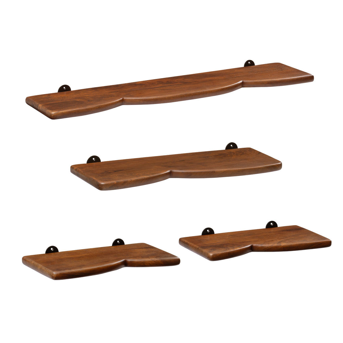 Hunter Set of 4 Solid Mango Wood Wall Mounted Shelves - Walnut