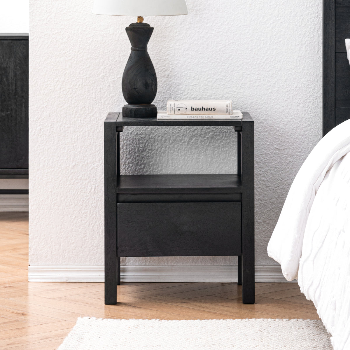 Pisa Solid Wood Nightstand - Black