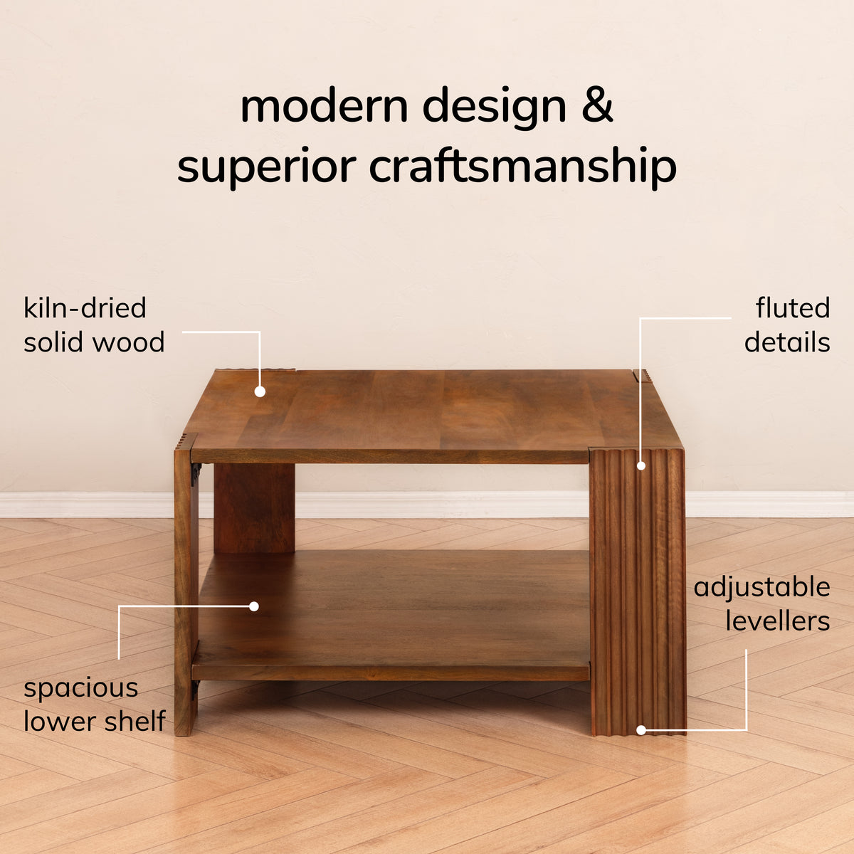 Athena Solid Wood Coffee Table - Walnut