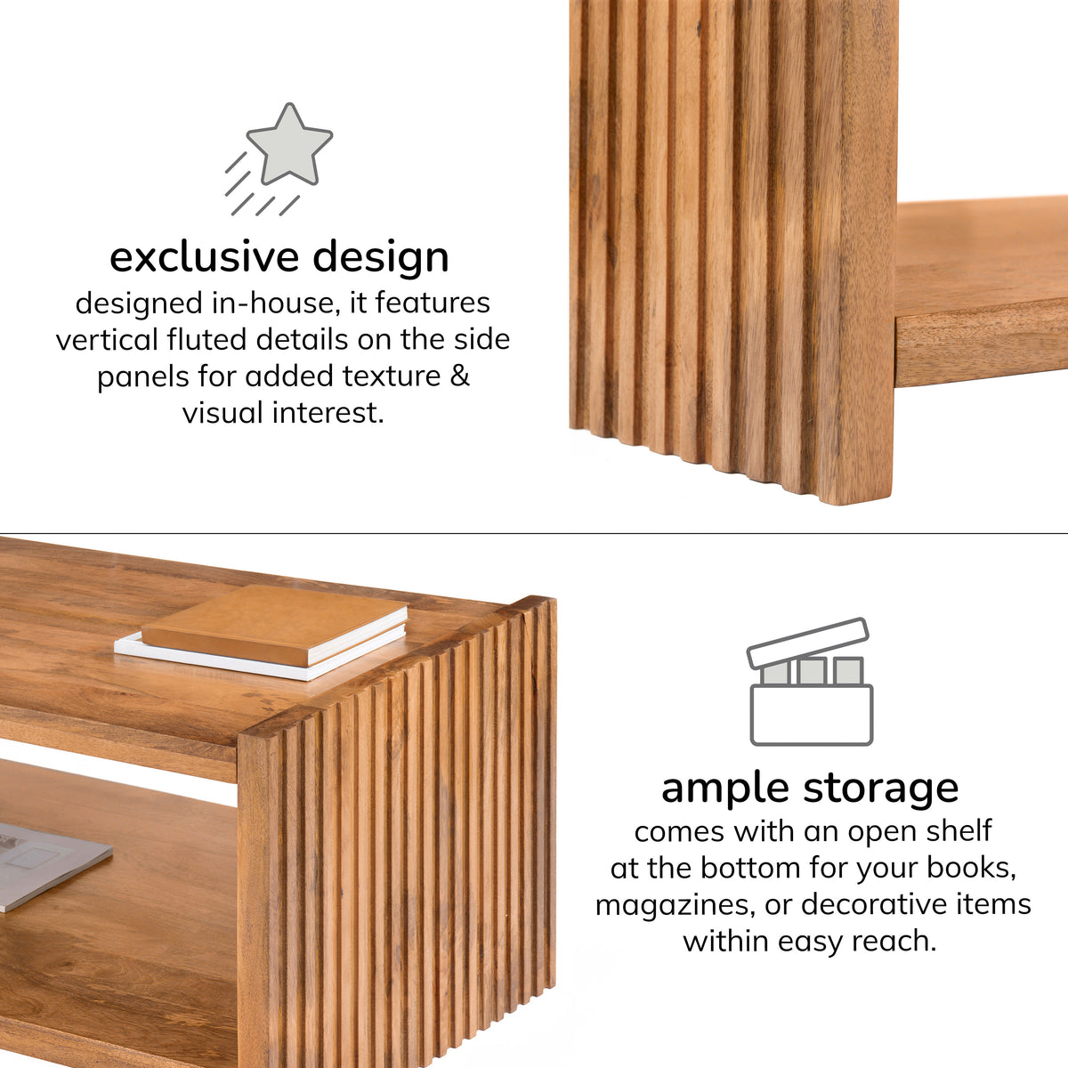 Marli Solid Wood Coffee Table - Mid Tone Honey