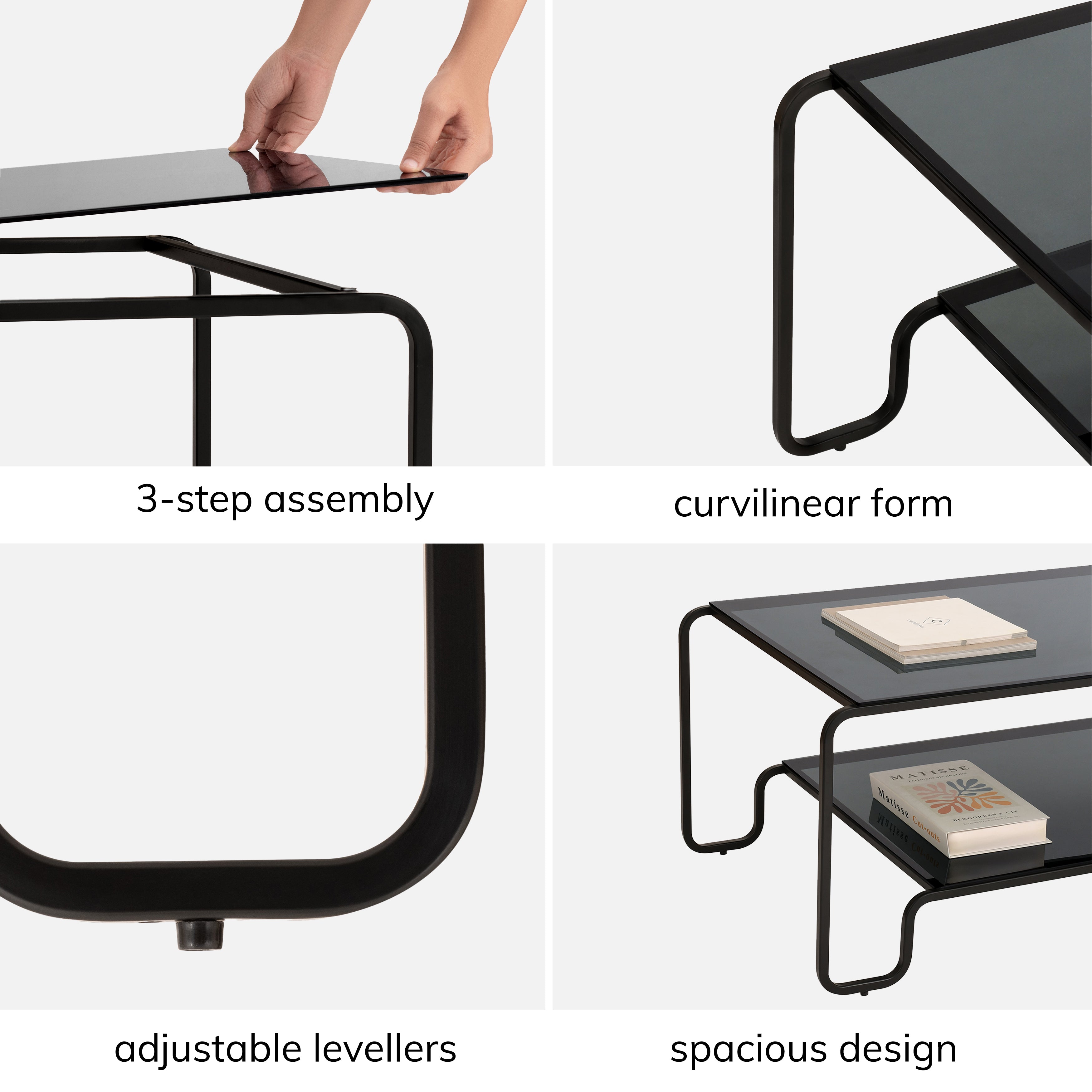 Tucker Iron & Glass Coffee Table - Black