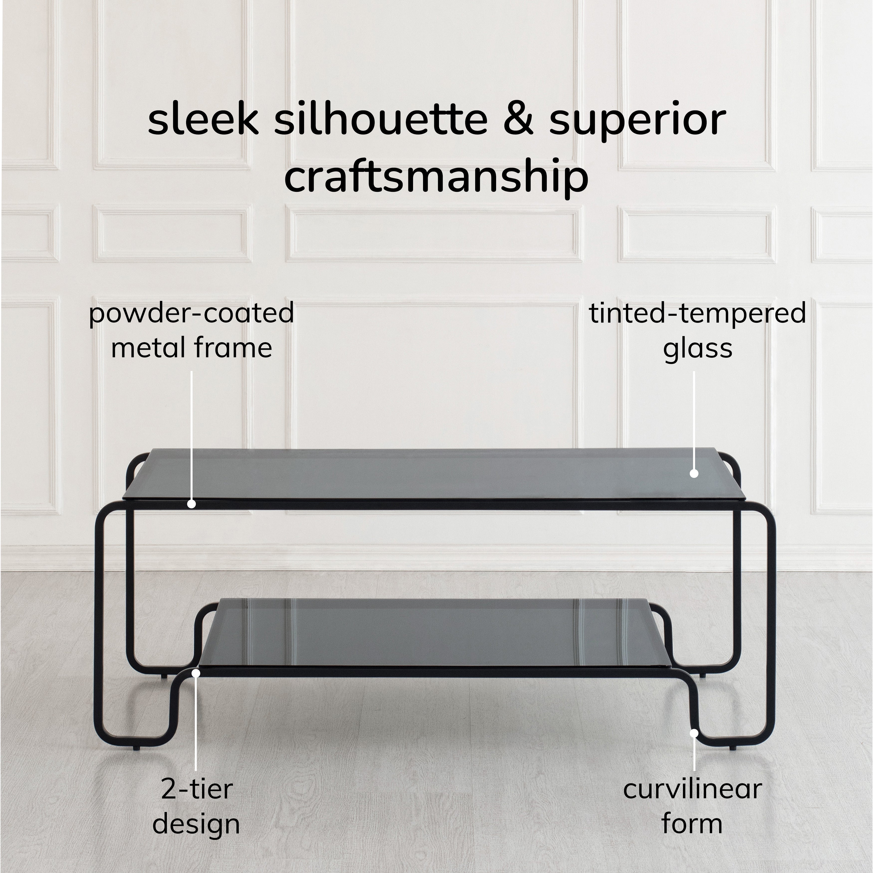 Tucker Iron & Glass Coffee Table - Black