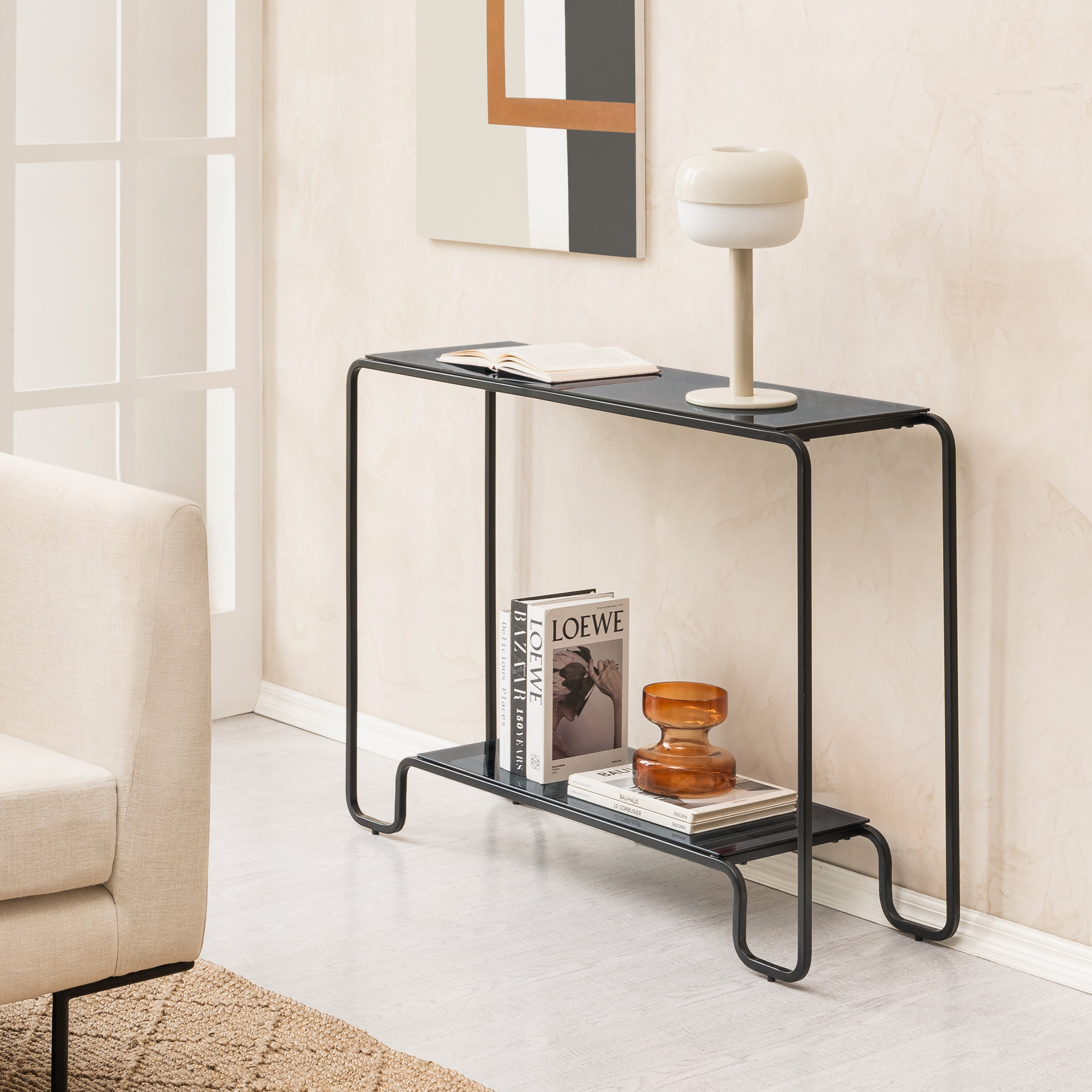 Flint Iron & Glass Console Table - Black