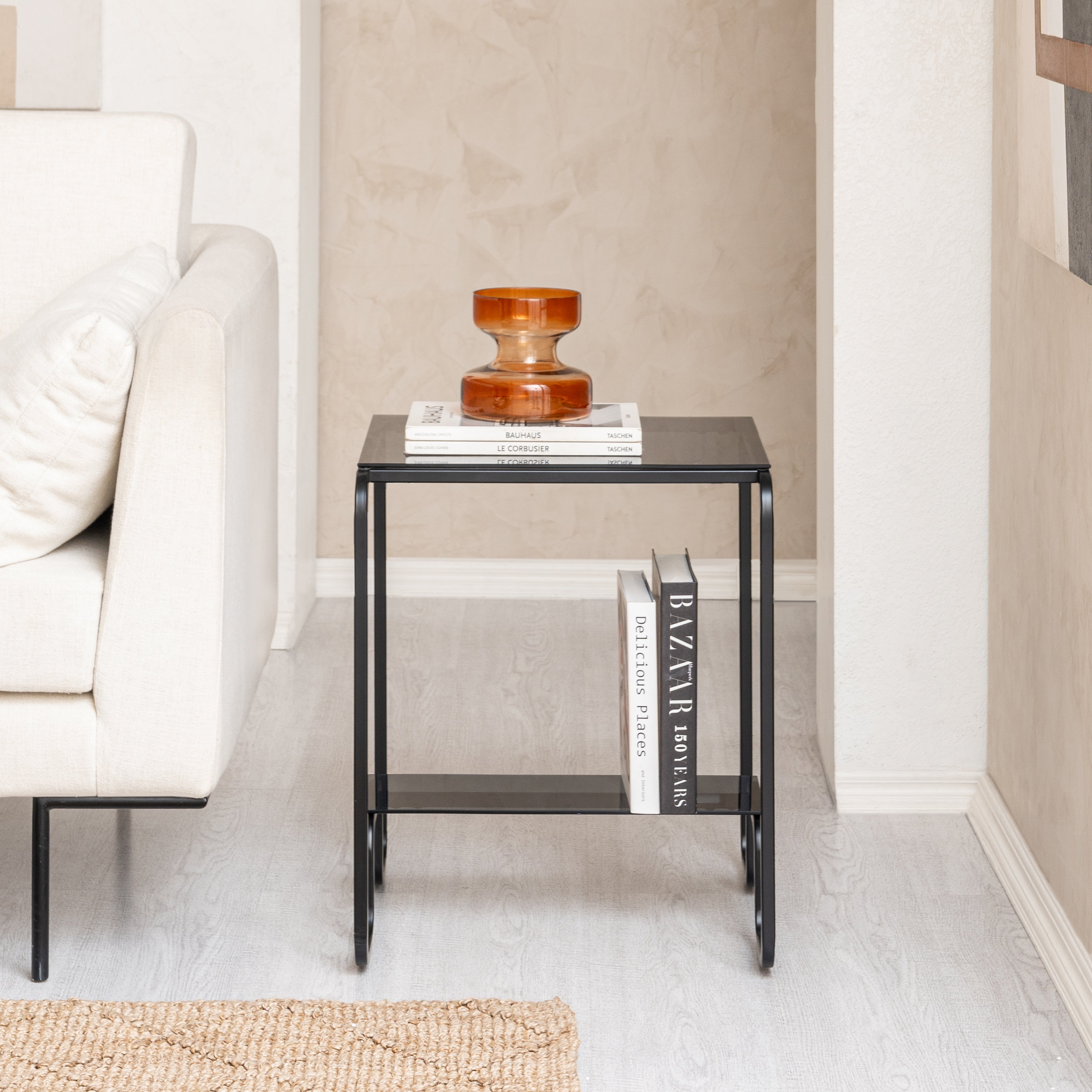 River Iron & Glass End Table - Black