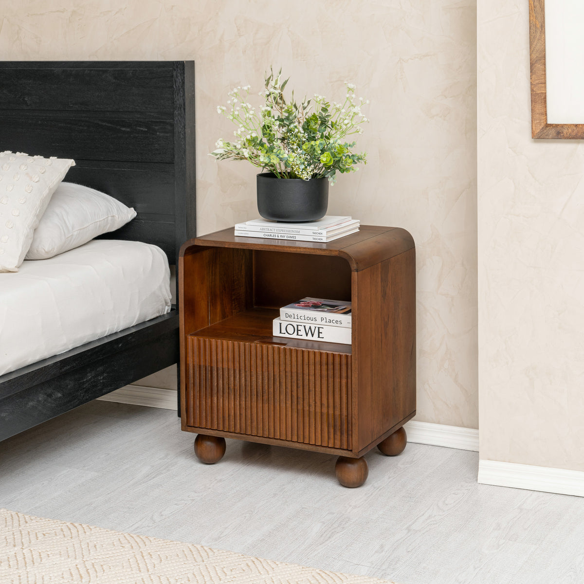 Aston Solid Wood Nightstand - Walnut