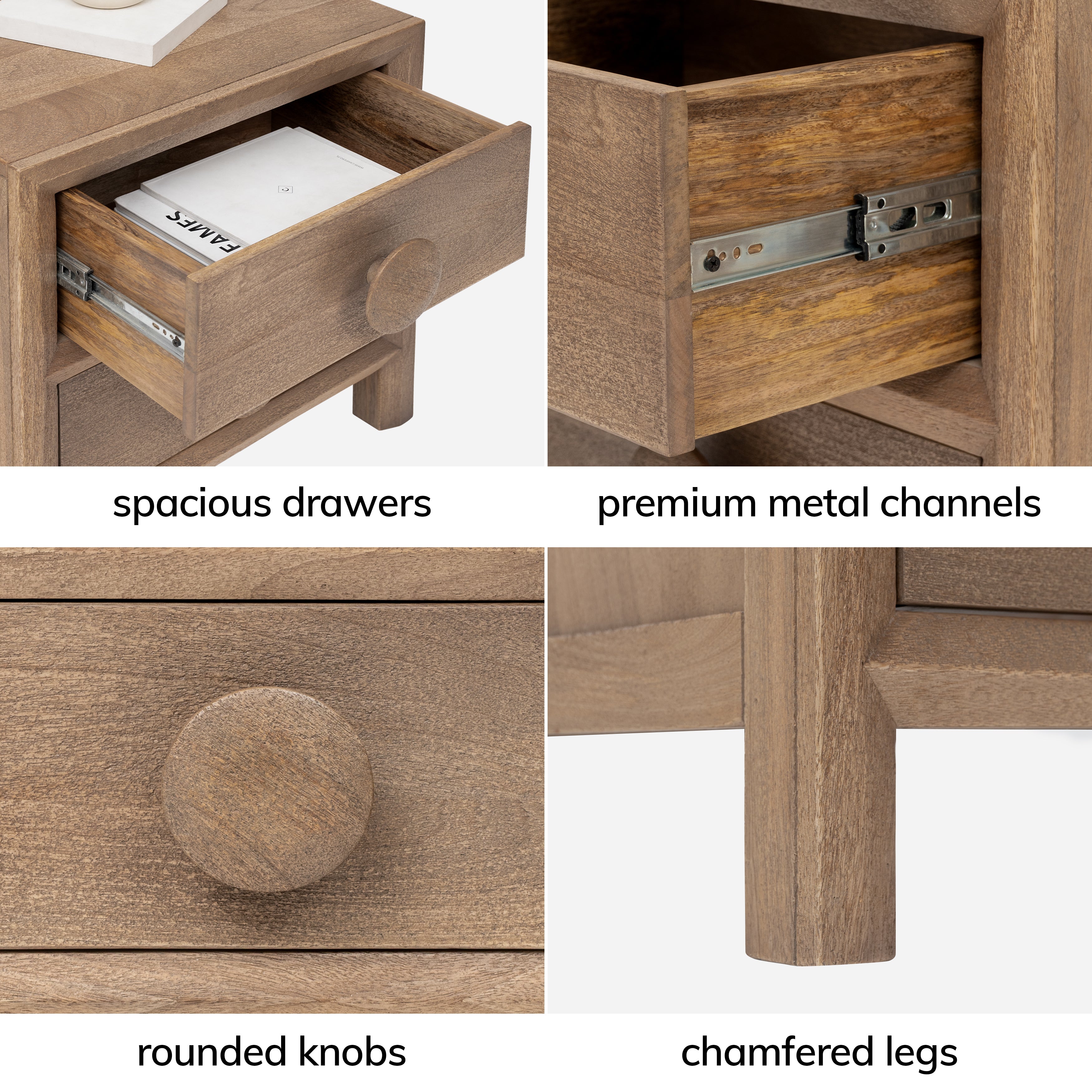 Bobby Solid Wood Nightstand - Textured Brown