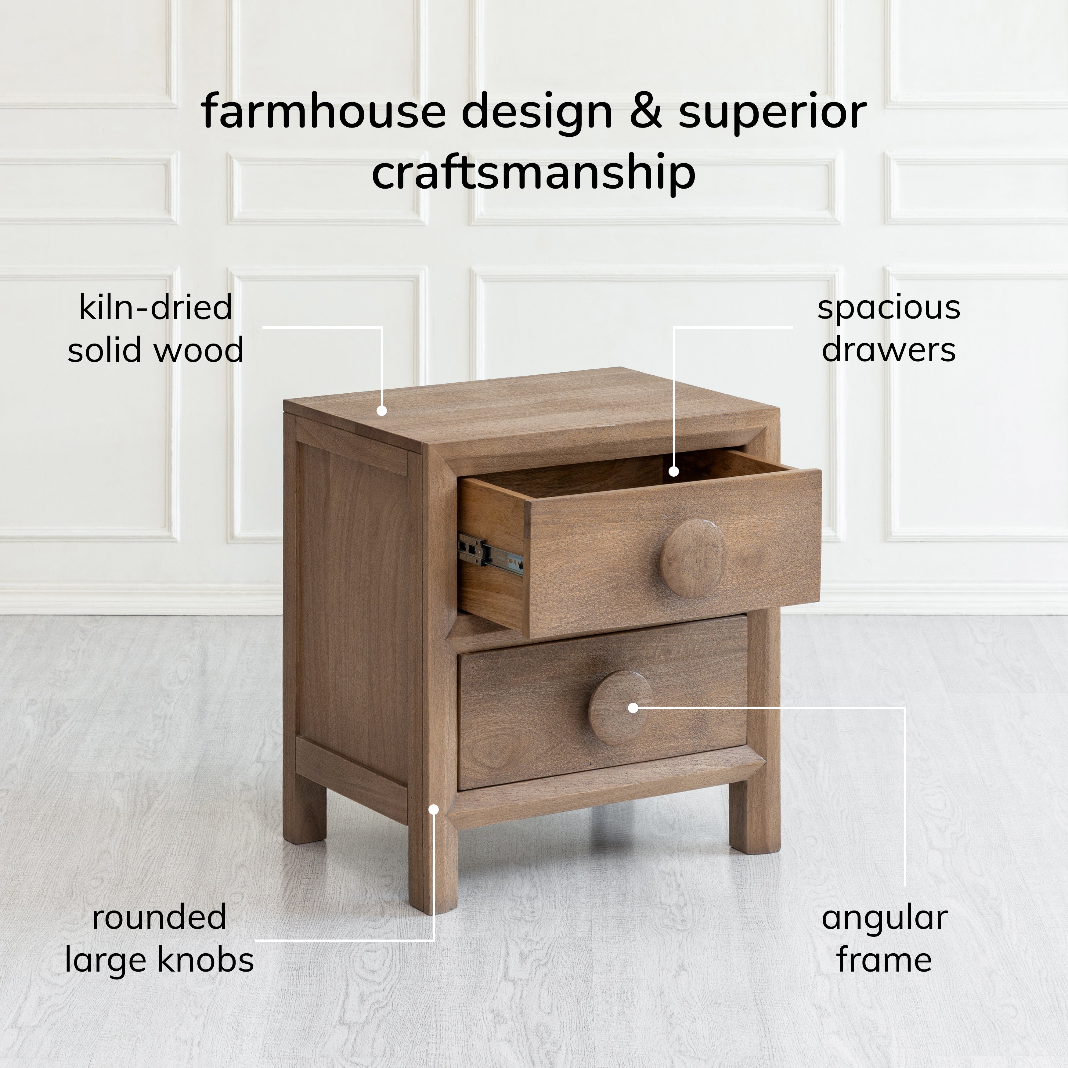 Bobby Solid Wood Nightstand - Textured Brown