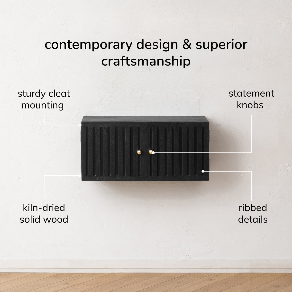 Monsoon Solid Wood Floating Cabinet - Black