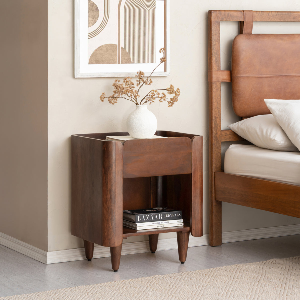 Rufus Solid Wood Nightstand - Walnut