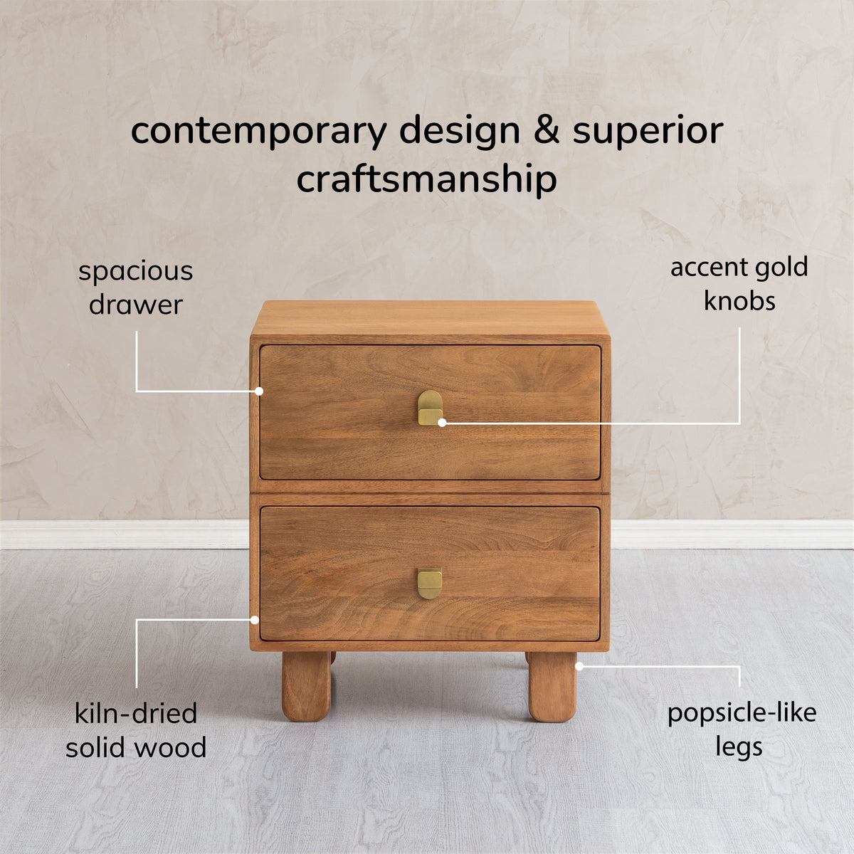 Layla Solid Wood Nightstand - Mid Tone Honey