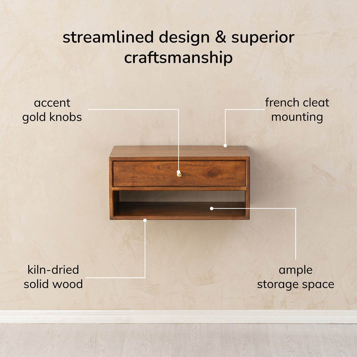 Kiana Solid Wood Nightstand - Walnut