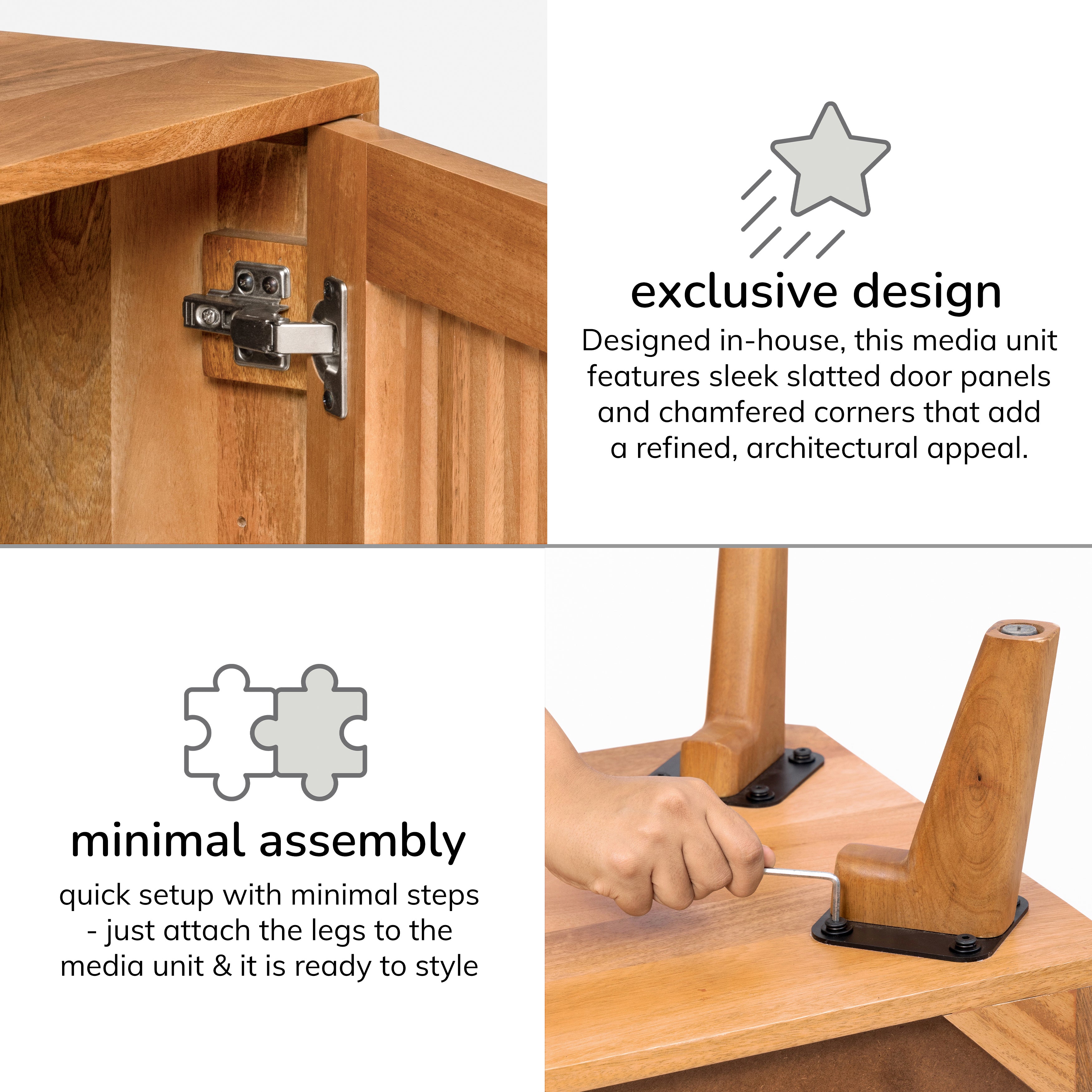 Lennox 2 Door Solid Mango Wood Media Unit - Mid Tone Honey