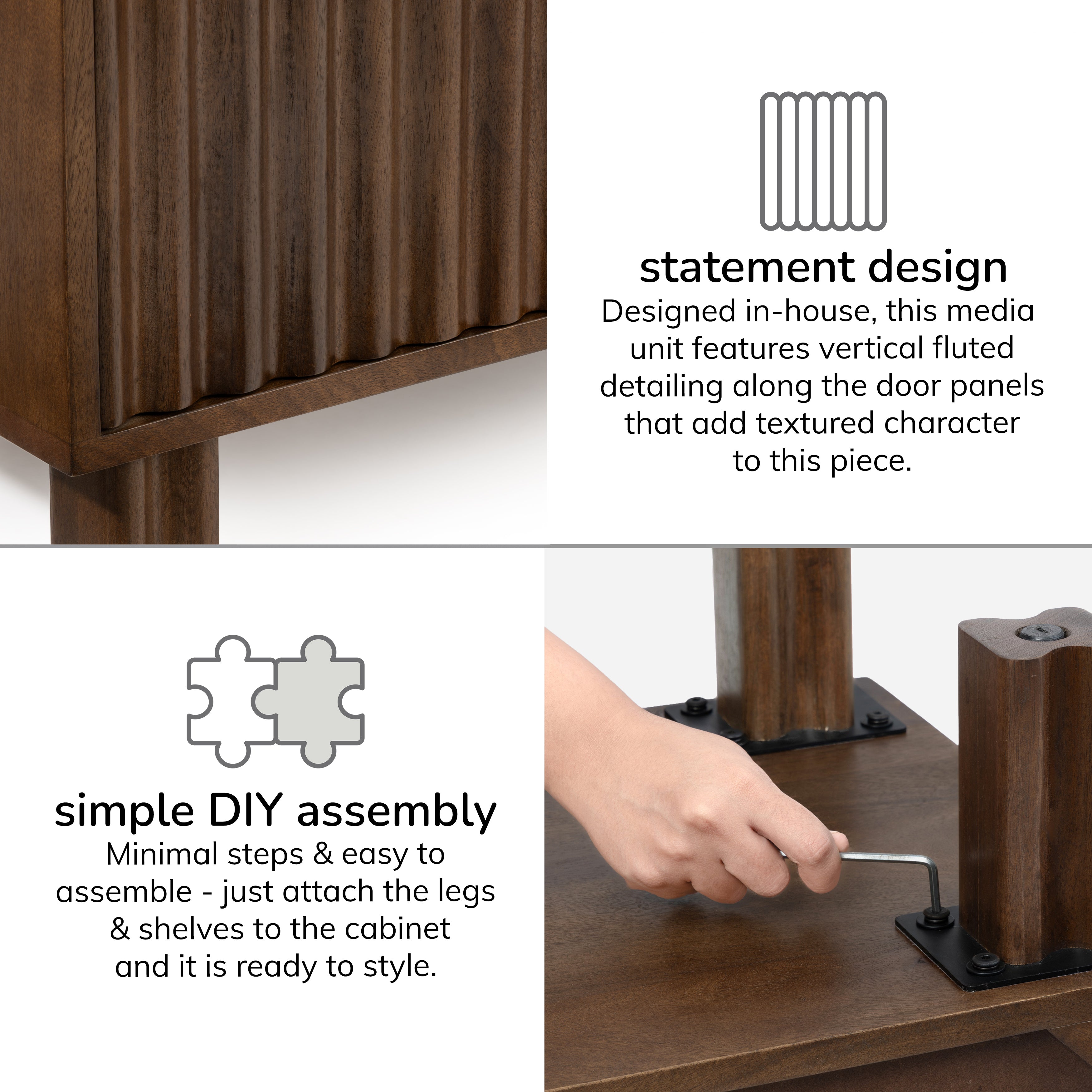 Danza 2 Door Solid Mango Wood Media Unit - Hazel Brown