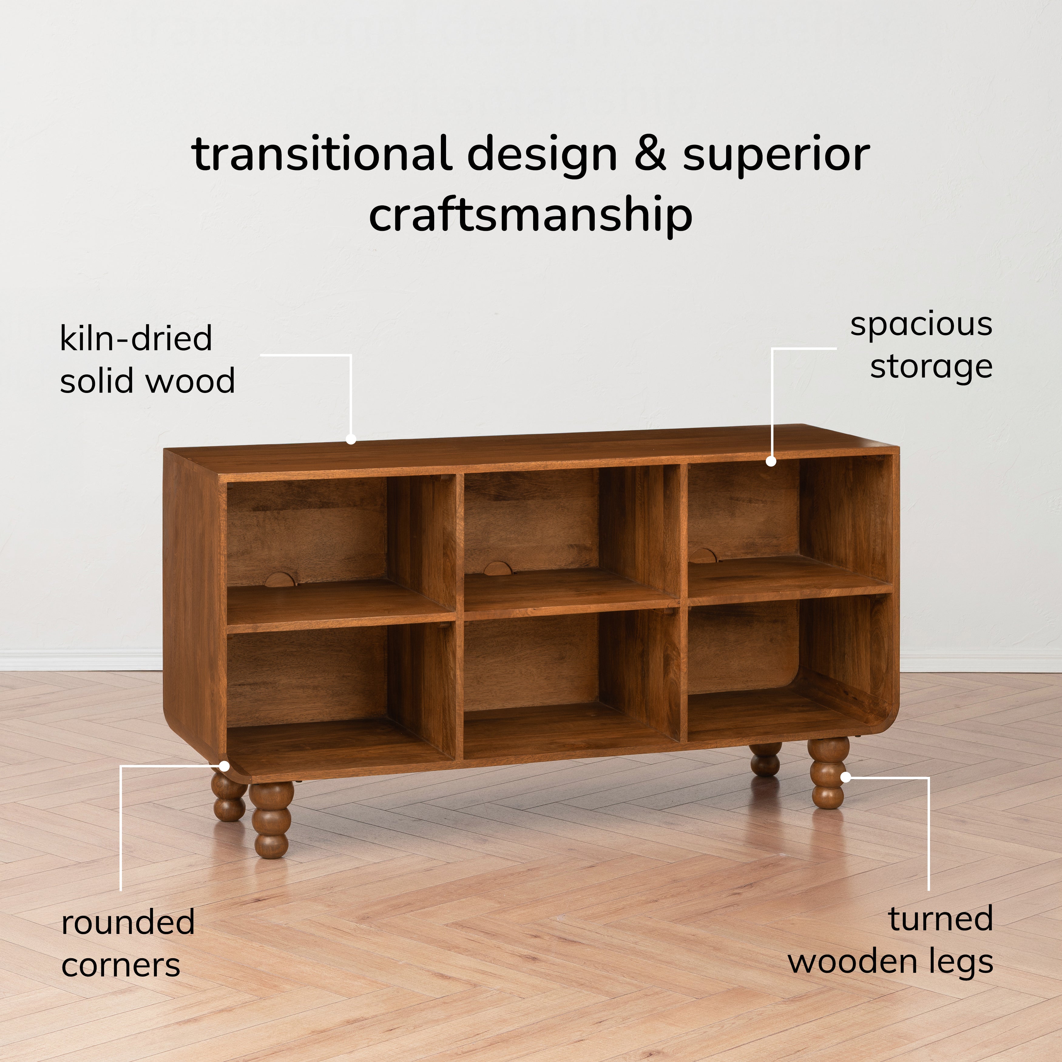 Safi Open Shelves Solid Wood Media Unit - Walnut