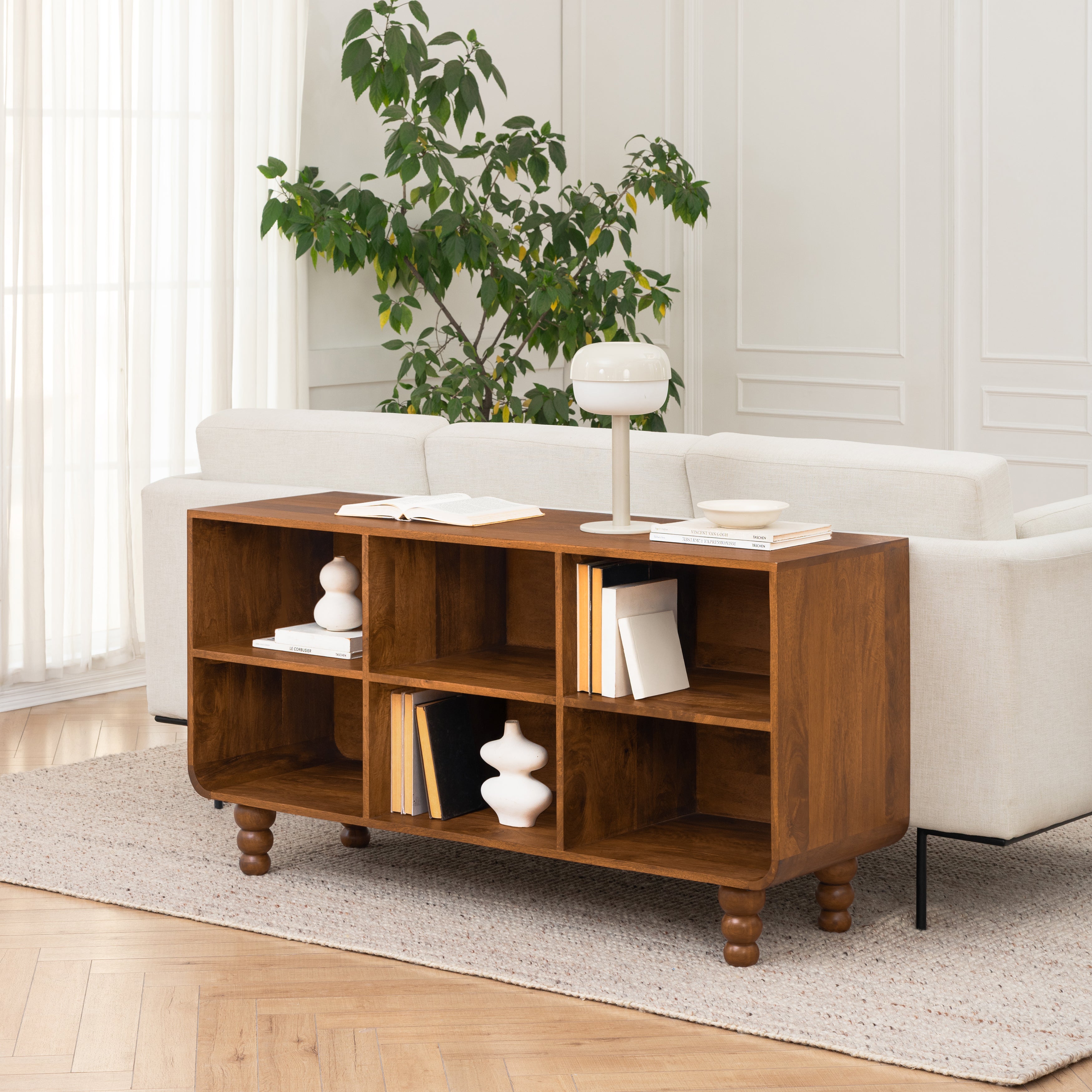 Safi Open Shelves Solid Wood Media Unit - Walnut