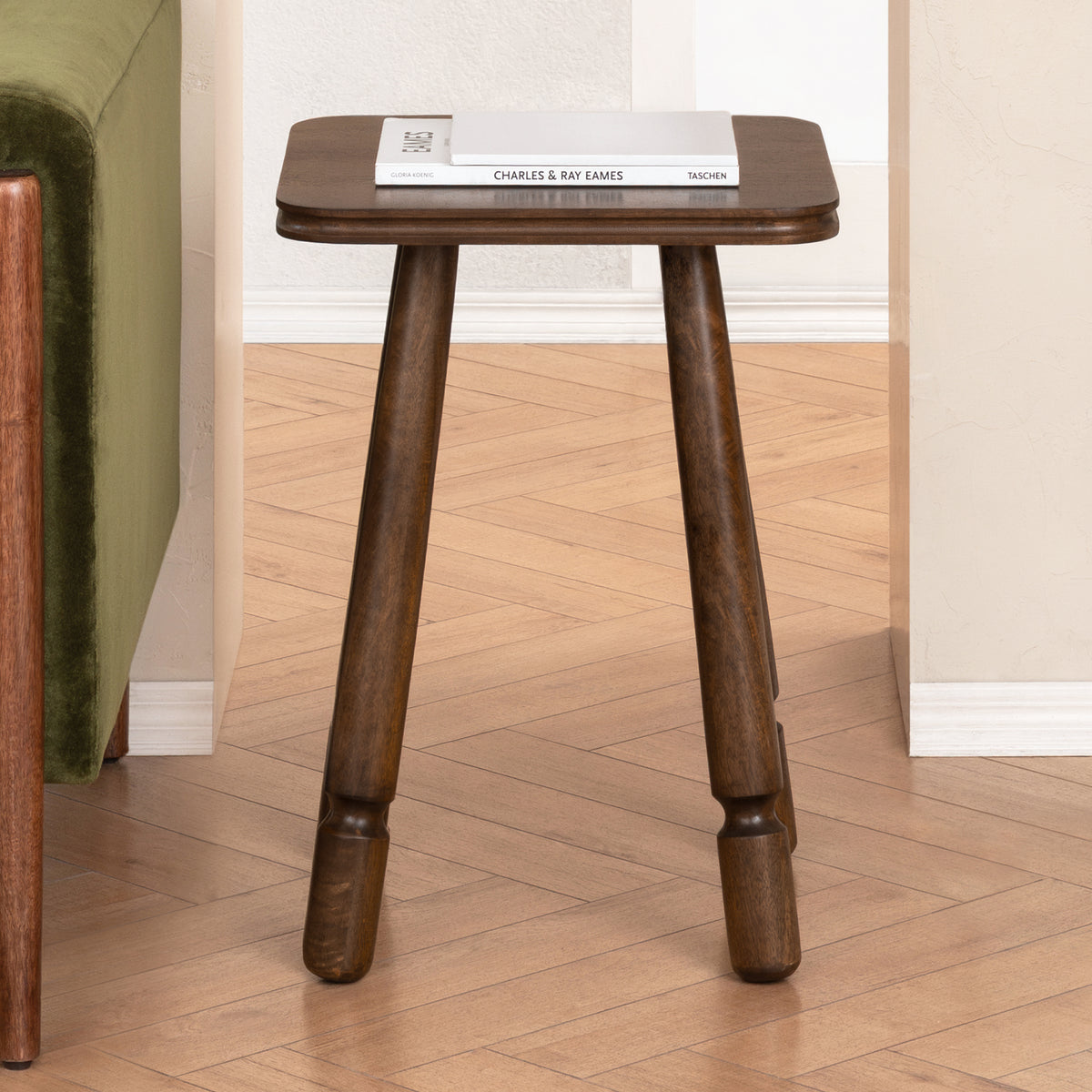 Olive Solid Mango Wood End Table - Hazel Brown