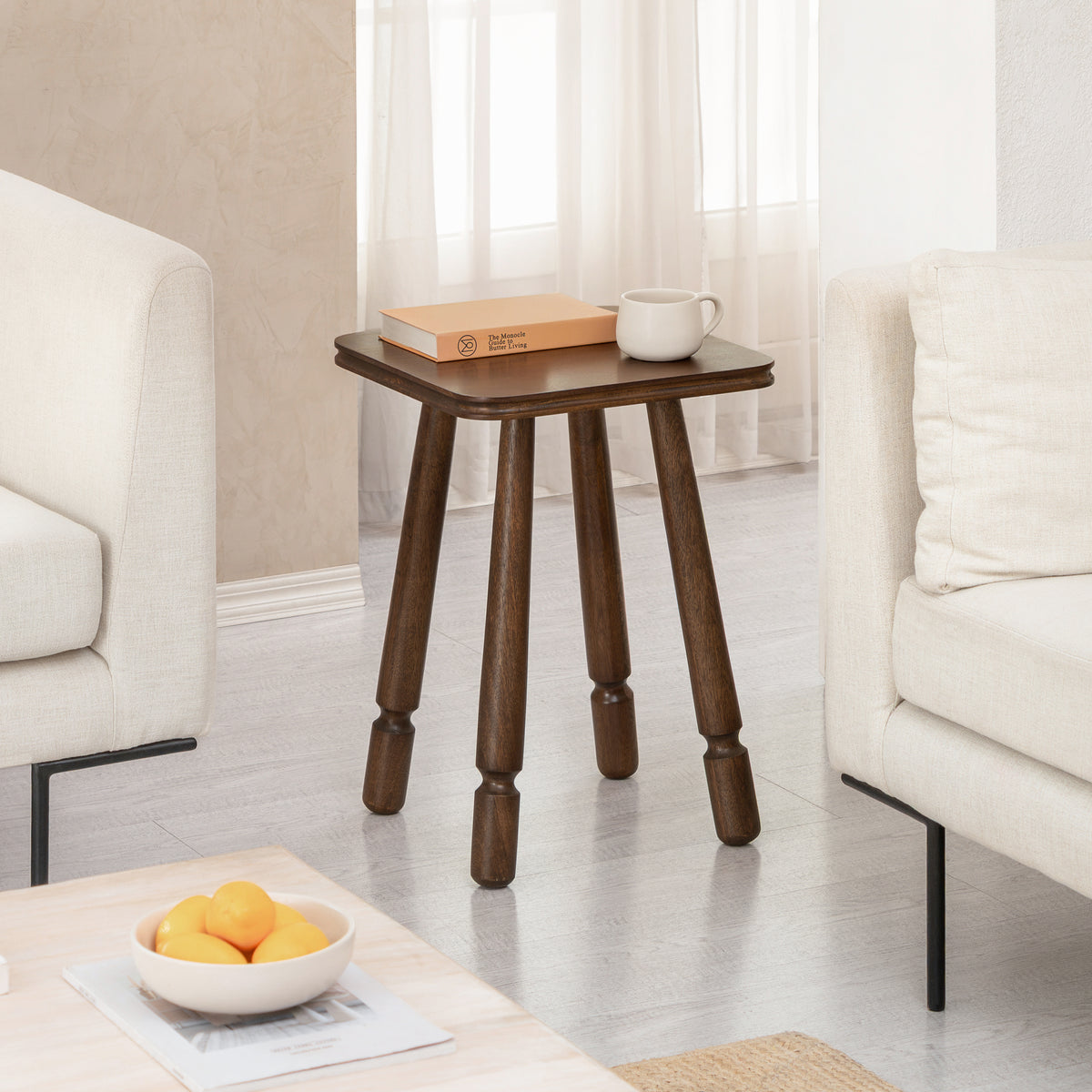 Olive Solid Mango Wood End Table - Hazel Brown